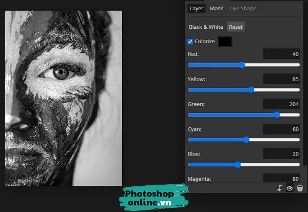 Tạo ảnh đen trăng bằng Photoshop online