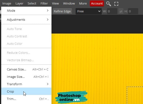 Cắt ảnh online trong Photoshop online