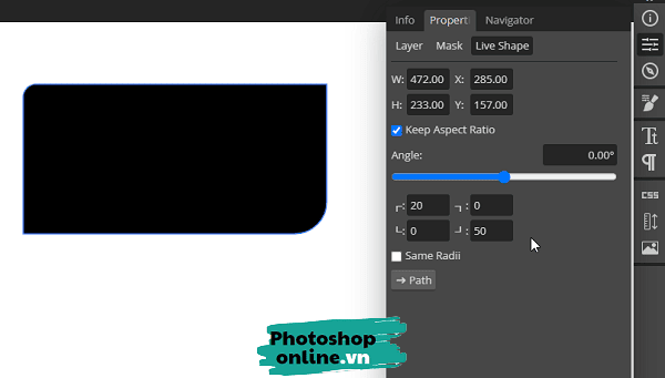 Bo tròn góc hình chữ nhật, vẽ hình chữ nhật có góc bo tròn trong Photoshop online