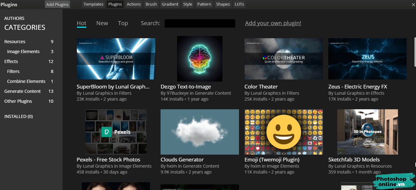 Thêm tính năng vào photoshop online, thêm plugin vào photoshoponline